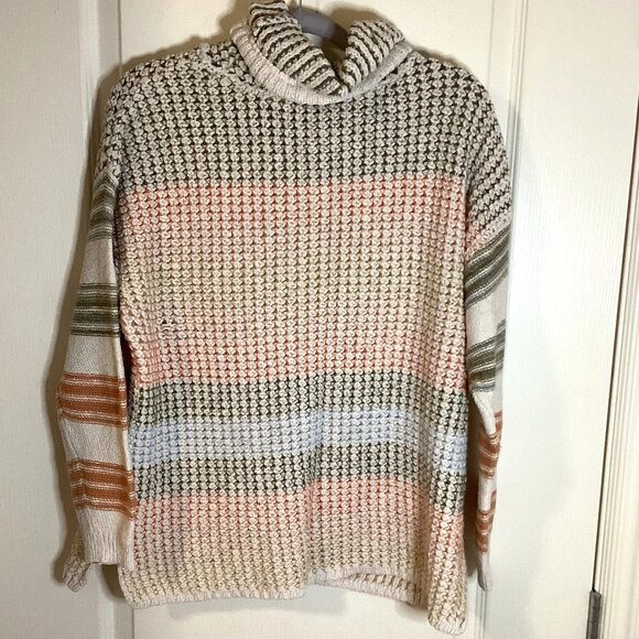 Tribal Women's Drawstring Cowl Neck Knit Sweater Earthy Neutral Tones Size G/L - Picture 6 of 8